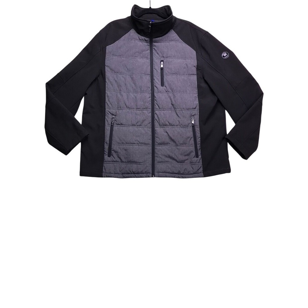 Calvin Klein Hybrid Jacket Mens XXL Gray Black Quilted Softshell Full Zip Coat